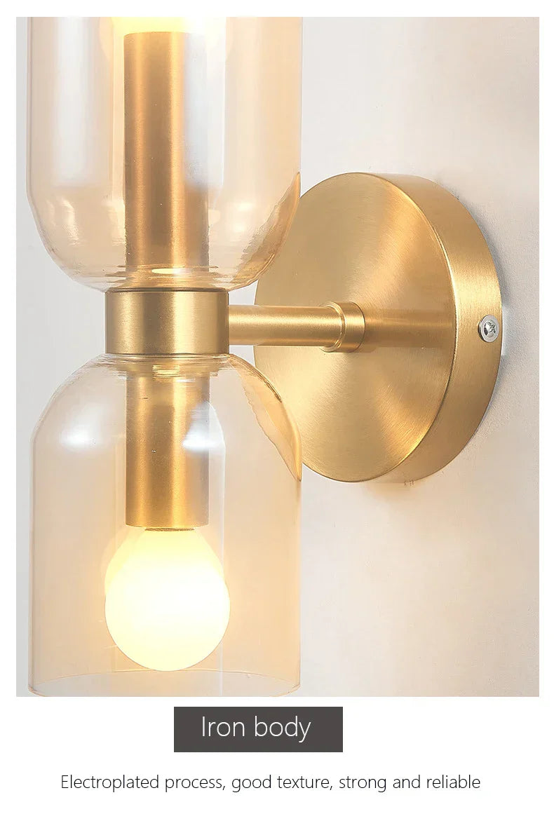 Scandinavian Brass Wall Sconce Glass Shade for Modern Living Room Lighting