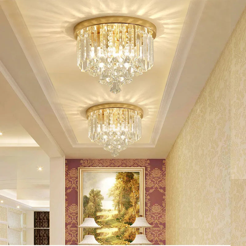 Stainless Steel Crystal Round Ceiling Lights for Hotel Lobby, Bar & Cafe