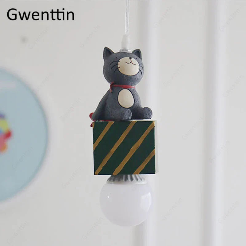 Kids Animal Pendant Lamp: Rabbit Lion Cat LED Ceiling Light Fixture