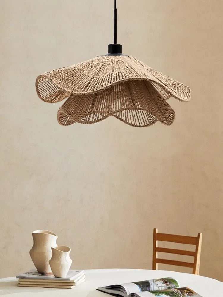 Hemp Rope Chandelier: Nordic Minimalist Wabi Sabi LED Pendant Light for Dining & Bedroom
