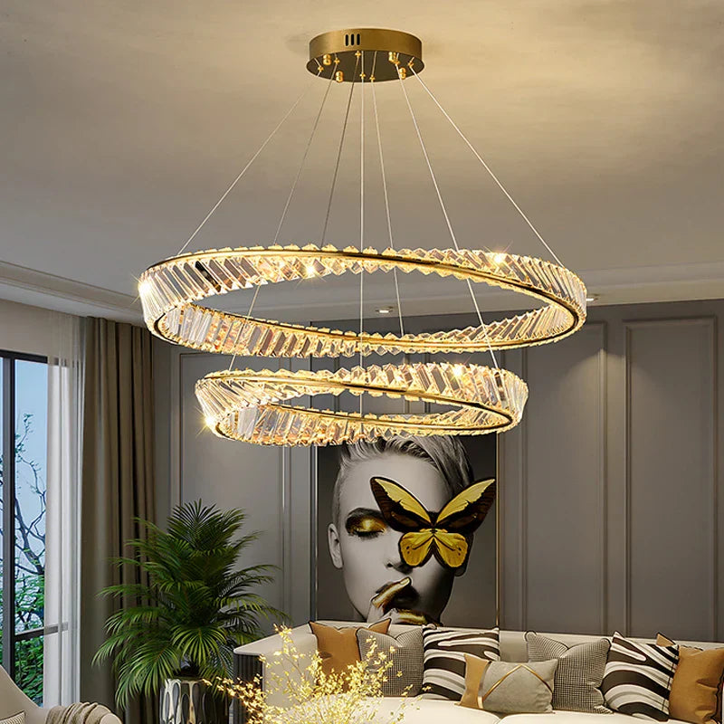 LED Crystal Chandelier Dimmable Luxe Halo Alloy Fixture