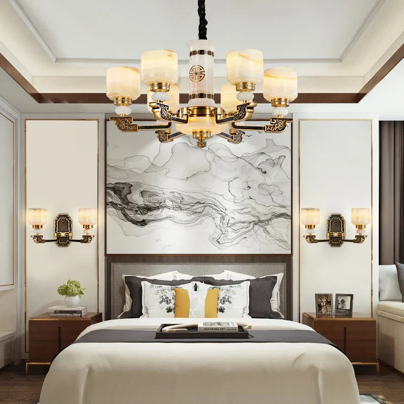 Luxury Copper Jade Chandelier for Living, Dining & Bedroom - Hollow Design