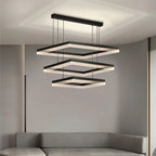 Minimalist Black Square Frame LED Chandelier for Living Room