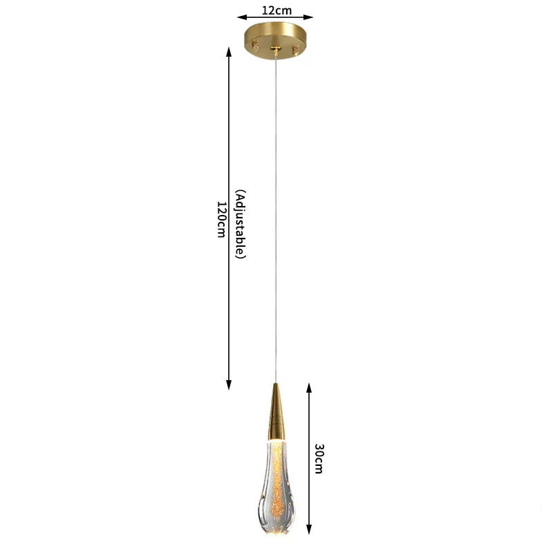 Crystal Tear Drop Chandelier for Staircase, LED Pendant Light in Gold - Indoor Decor