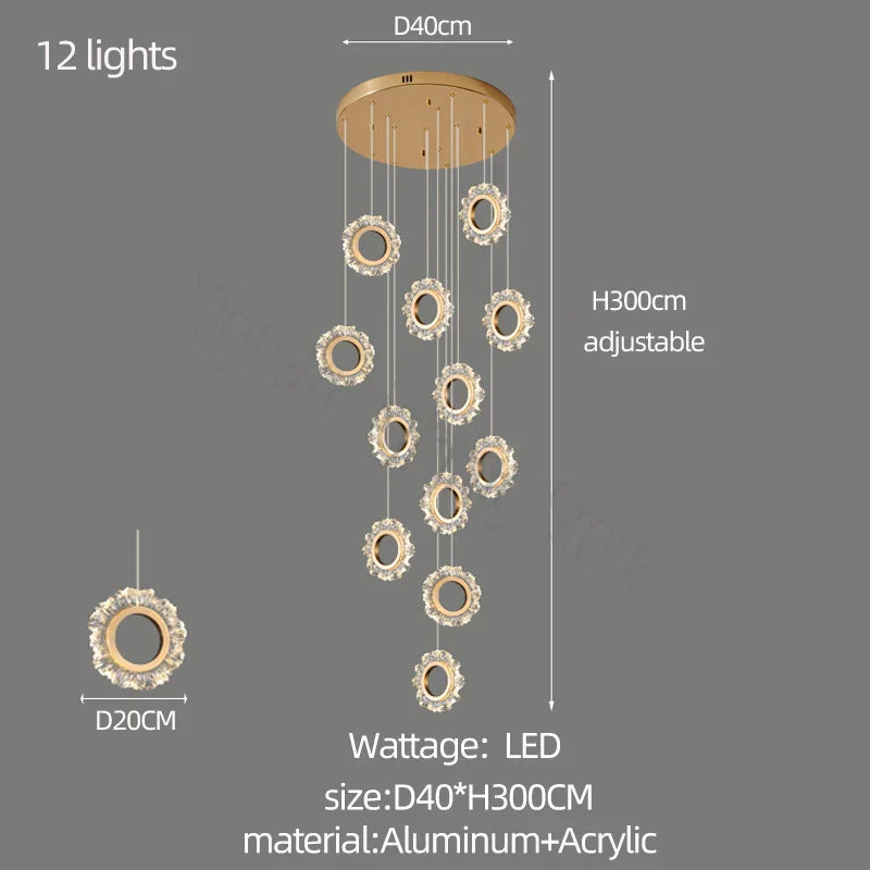 Flower Ring Chandelier for Duplex Living Room and Dining Room