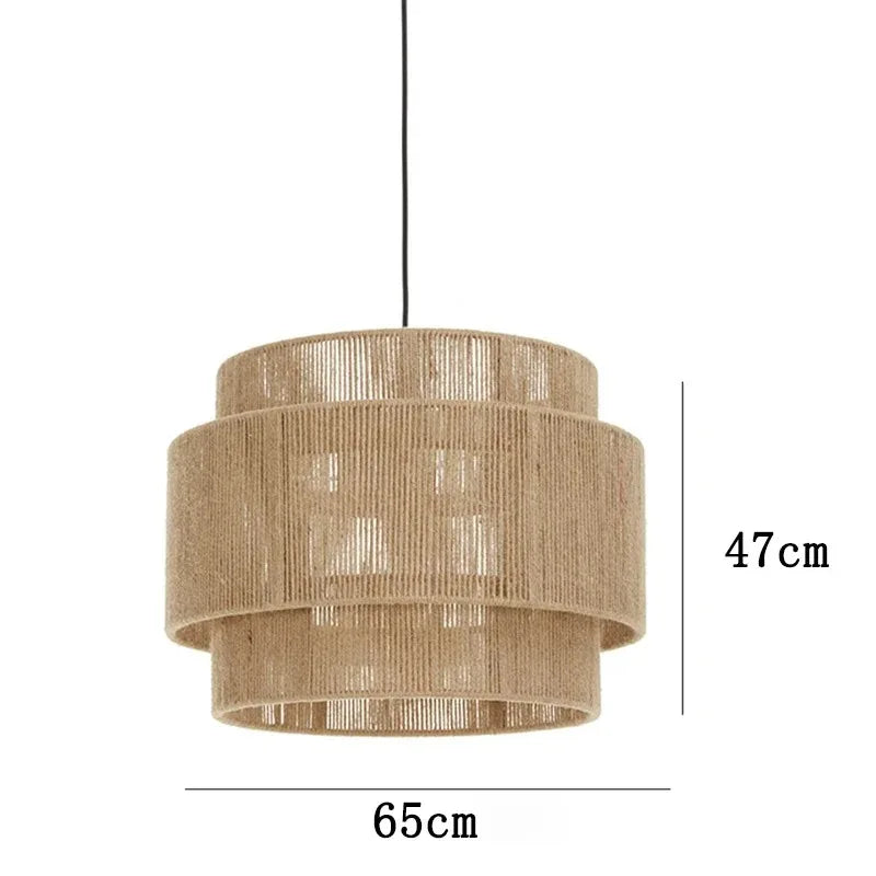 Rattan Pendant Light Handmade Hemp Rope, Japanese Design for Dining Room and Cafe