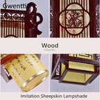 Sheepskin Lantern Pendant Light - Vintage Chinese Style Wooden Hanging Lamp