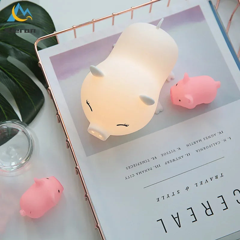 Pig Silicone LED Night Light - Modern Cartoon USB Floor Lamp