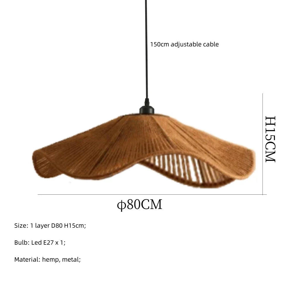 Japanese Hemp Knit Pendant Light E27 LED Lamp - Nordic Wabi Sabi Style