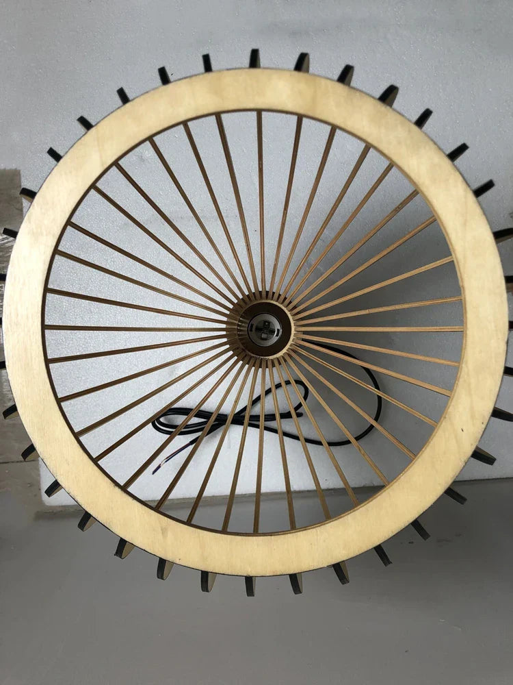 Black White Wood Cage Pendant Light for Living Room