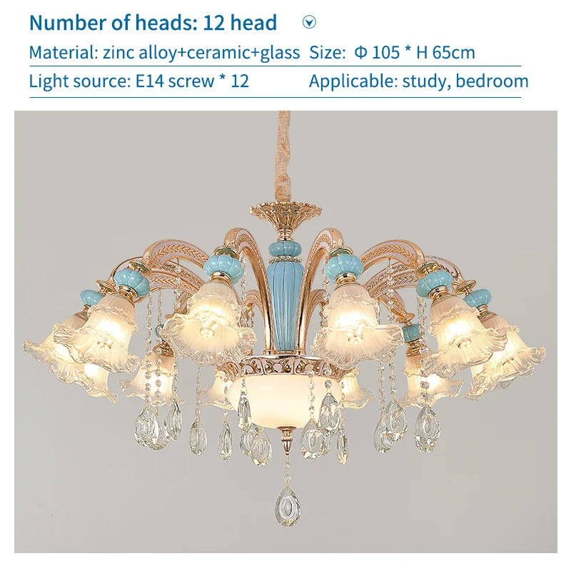 Duplex Ceramic Crystal Pendant Lamp for Modern European Style Living Room