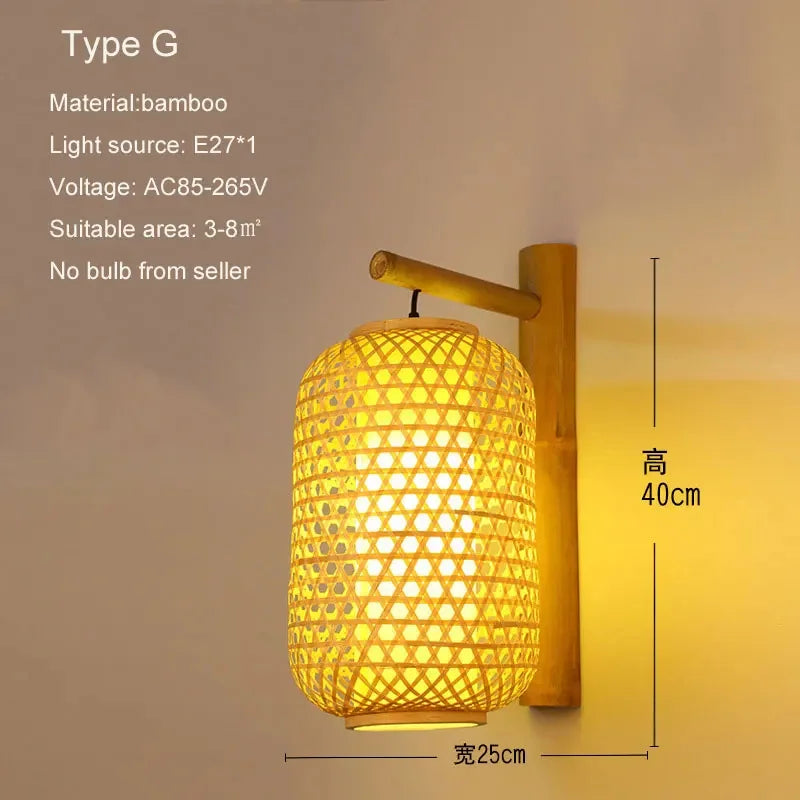 Bamboo Wall Lights: Retro Hand-woven Luminaire for Bedroom, Corridor, Hotel, Restaurant Decor