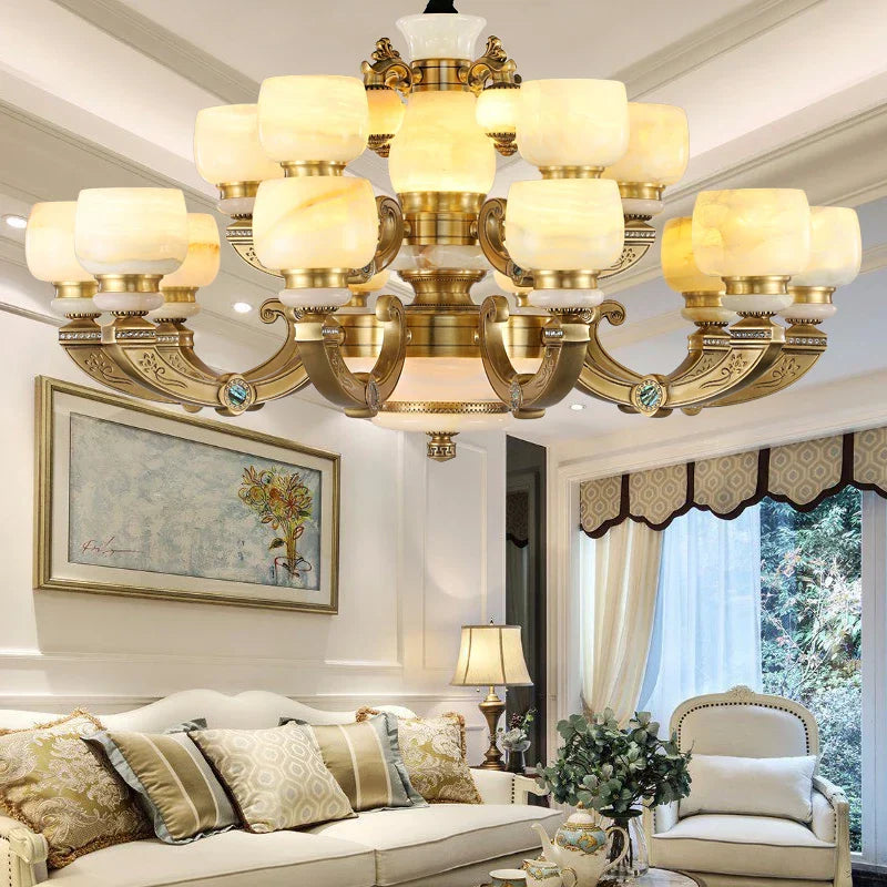 Chinese Jade Chandelier: Elegant All-Copper Lighting for Living Room, Bedroom, Dining Hall