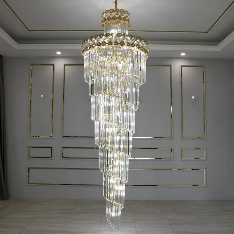 Luxury Crystal Chandelier for Duplex, Villa, Hotel Lobby, and Spiral Staircase