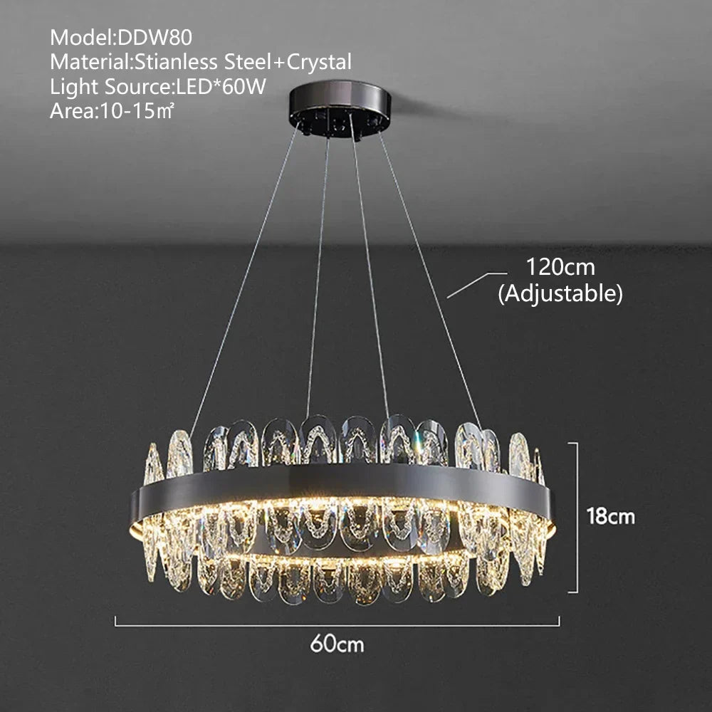 Crystal LED Chandelier: Luxury Living Room Pendant Light with Modern Design