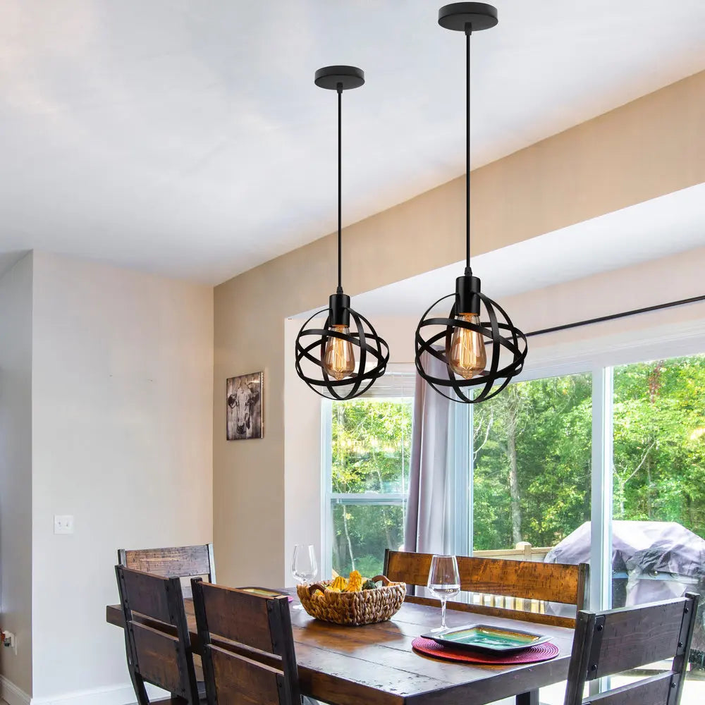 Modern Industrial Cage Pendant Light Fixture for Home Kitchen Island Decor