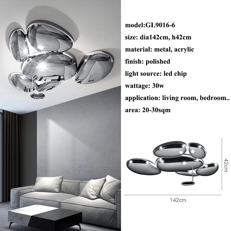 Chrome LED Pendant Lights: Modern Water Droplets Chandeliers for Living, Dining, Bedroom.