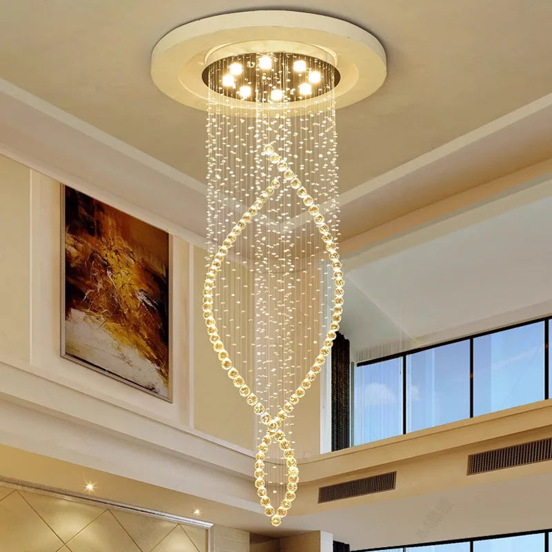 Modern Crystal Chandelier LED Pendant Light for Duplex Stairs Hall Dining Room