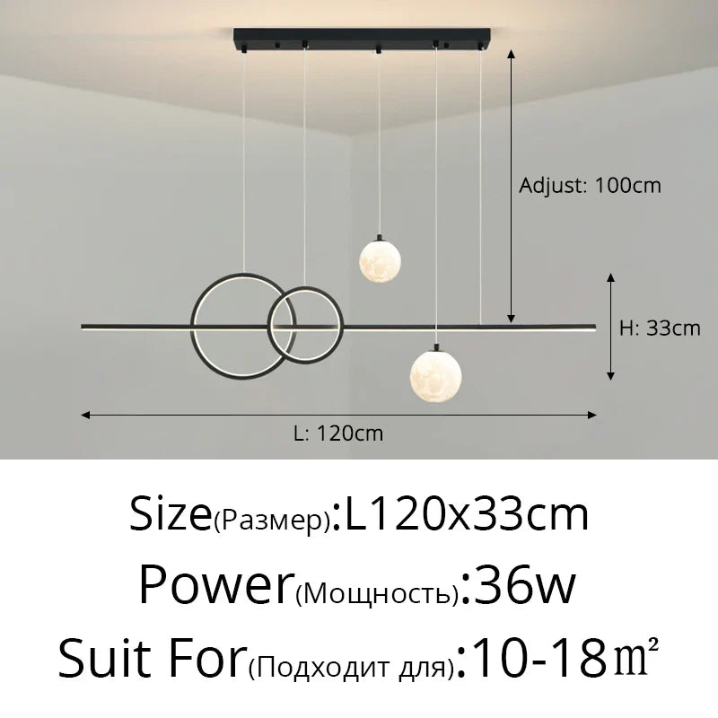 Minimalist LED Pendant Lights for Dining Living Room Restaurant Home - Black White 120cm