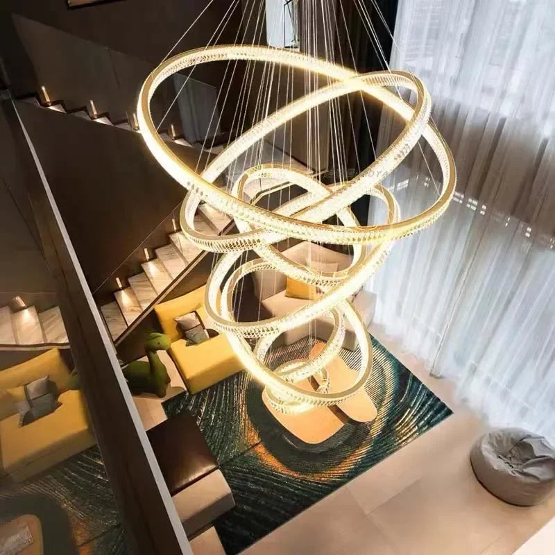 Elegant Gold Rings Chandelier LED Pendant Lamp