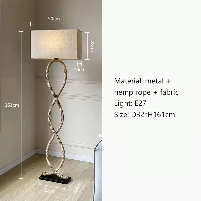 Hemp Rope Fabric Shade LED Floor Lamp for Home Decor