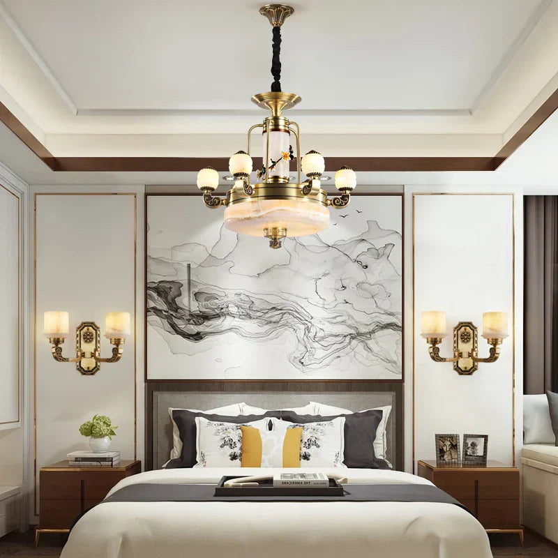 Luxury All Copper Jade Chandelier for Living Room Restaurant Villa Hall