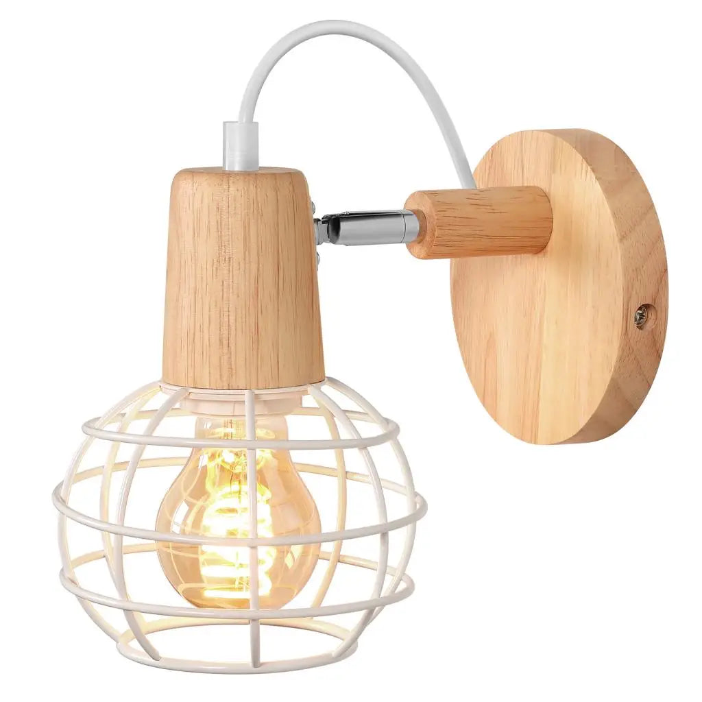 Industrial LED Wood Wall Sconce E27 Retro Bedside Lamp Vintage Indoor Lighting