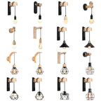 Loft American Iron Wood Wall Sconce Vintage Cage Guard Lampshade Fixture