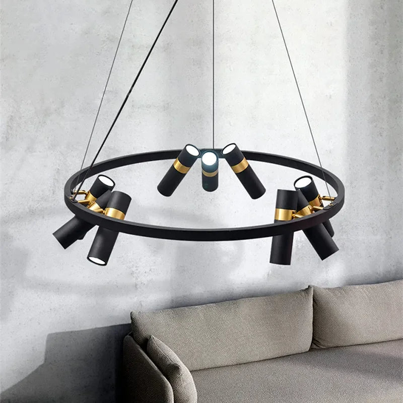 Black Metal Circle LED Pendant Light for Living room, Dining, Kitchen, Bar Decor