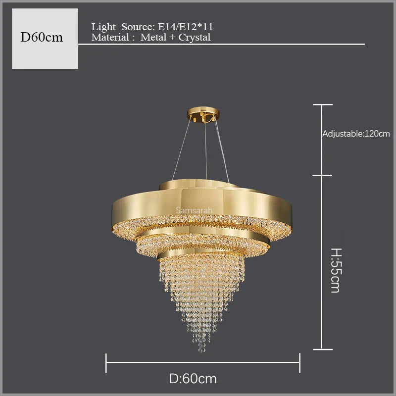 Golden Crystal Chandelier for Luxury Living & Dining Rooms