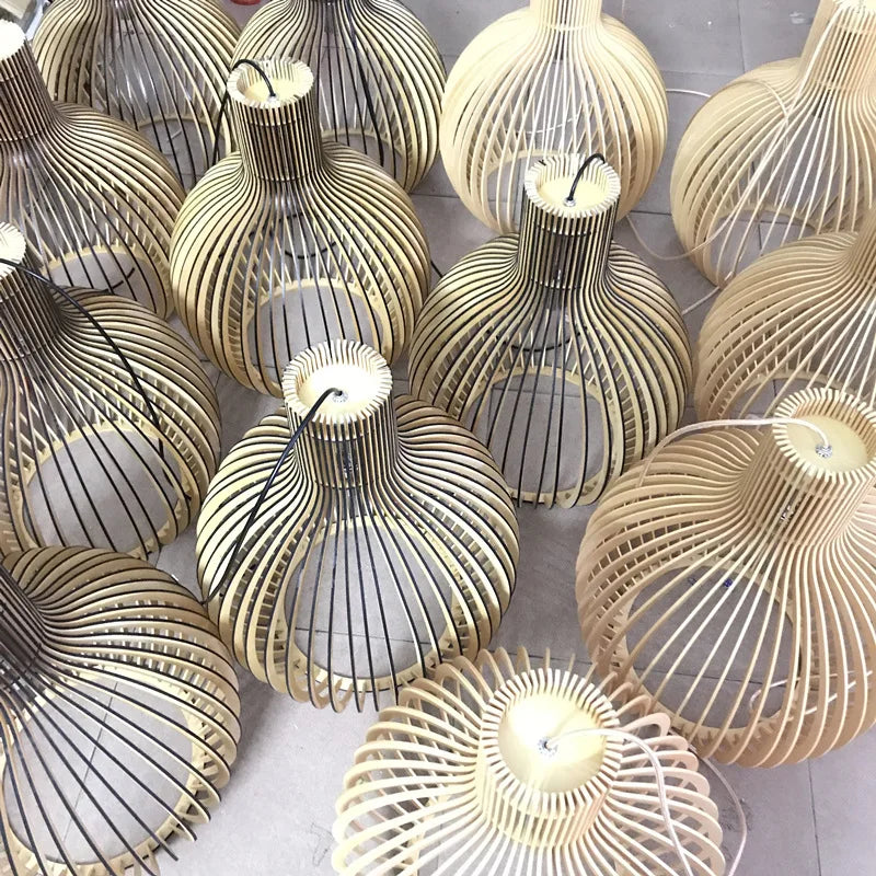 Wooden Birdcage Pendant Lamp: E27 Indoor LED Lighting for Dining Room & Bar