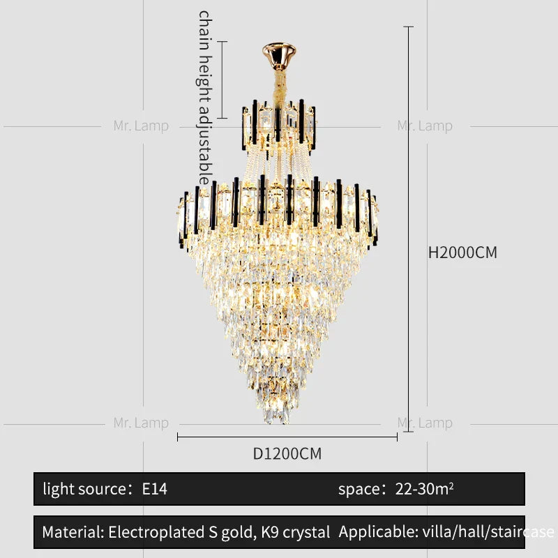 Crystal Chandelier Light: Villa Living Room Luxury Loft Spiral Staircase Long Chandelier