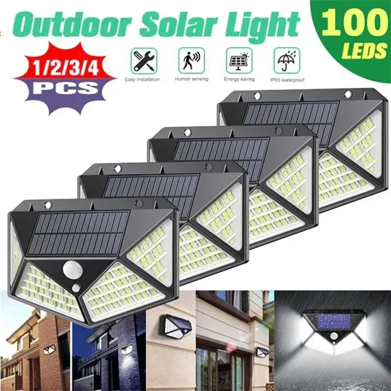 100 LED Solar Wall Lights: Motion Sensor Outdoor Solar Lamp for Garden