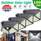 100 LED Solar Wall Lights: Motion Sensor Outdoor Solar Lamp for Garden