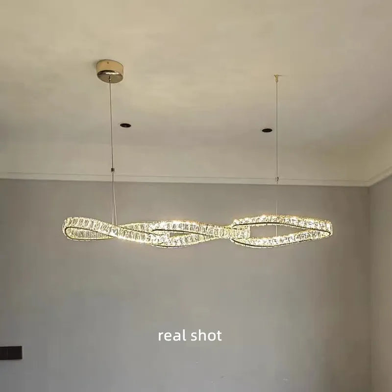 Gold Metal Crystal Pendant Light Luxury Dimmable LED Hanging Lamp