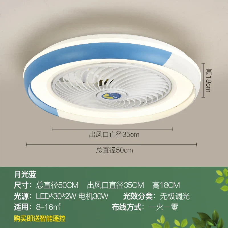 Modern Black 56cm Round Ceiling Fan with LED Light and Remote Control