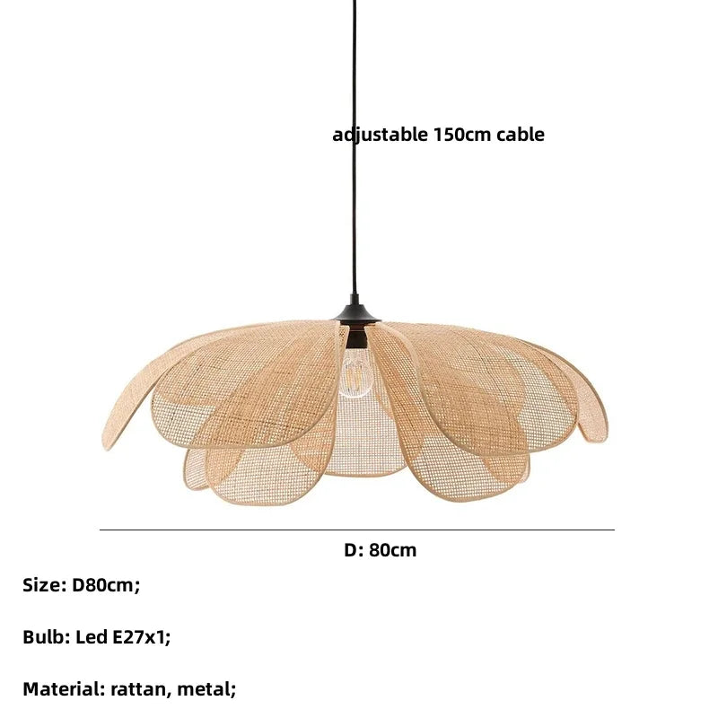 Petal Rattan Wicker Chandelier for Tea House Dining Room