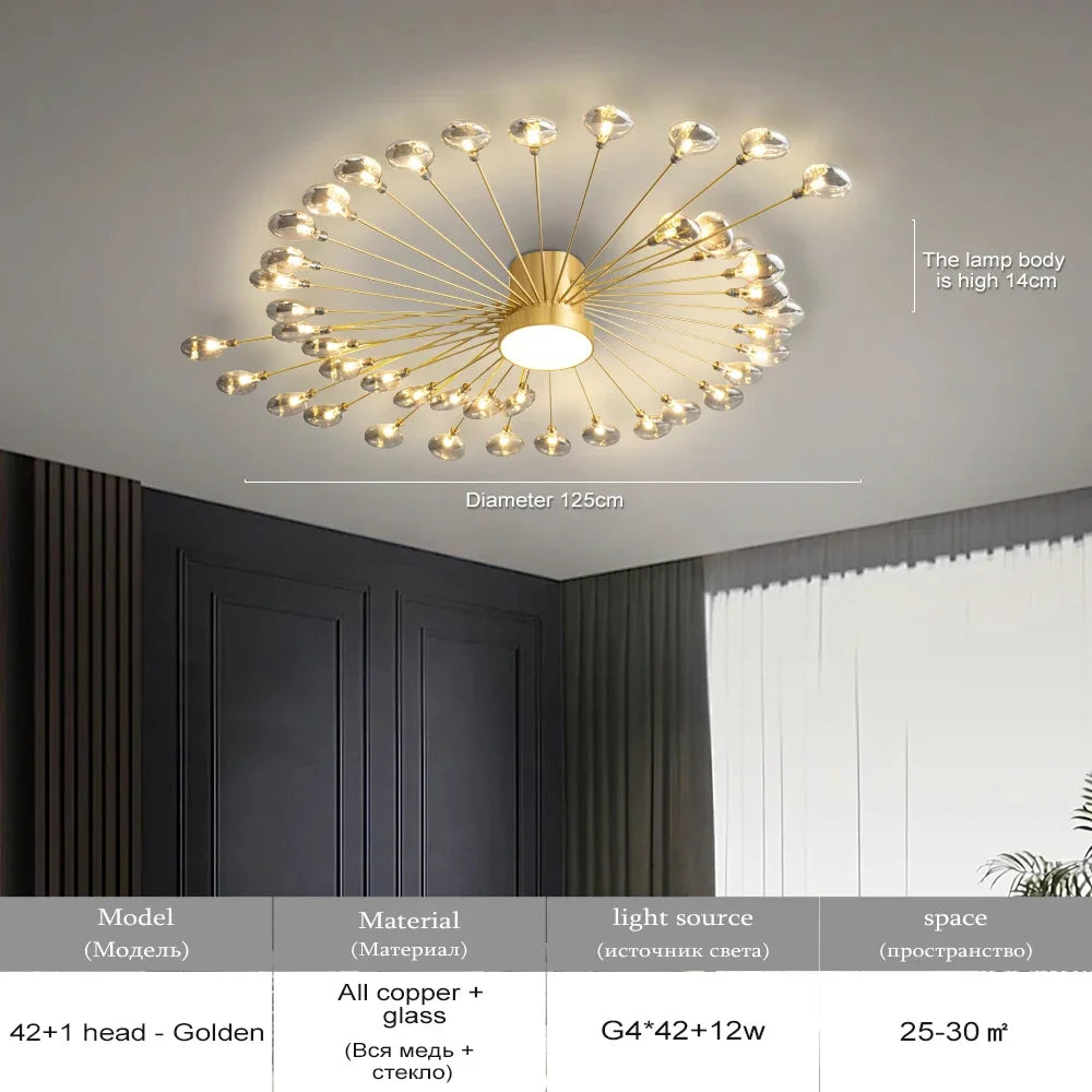 Copper Fireworks LED Ceiling Chandelier for Modern Bedroom and Living Room Decor