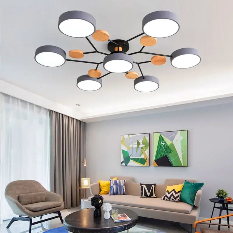 Nordic Wooden Chandelier LED Ceiling Light for Living Room, Bedroom, Kitchen, and Dining Room