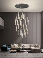 Luxury Crystal Column LED Chandelier Pendant for Staircase Home Decor