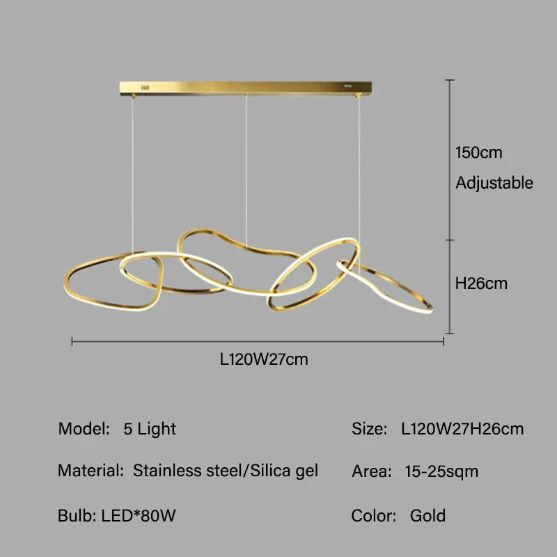 Rose Gold LED Chandeliers - Modern Circle Rings Hanging Lights Fixtures