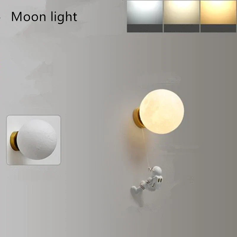 Astronaut Moon Wall Lamp: Modern Minimalist Kids Bedroom Background Light