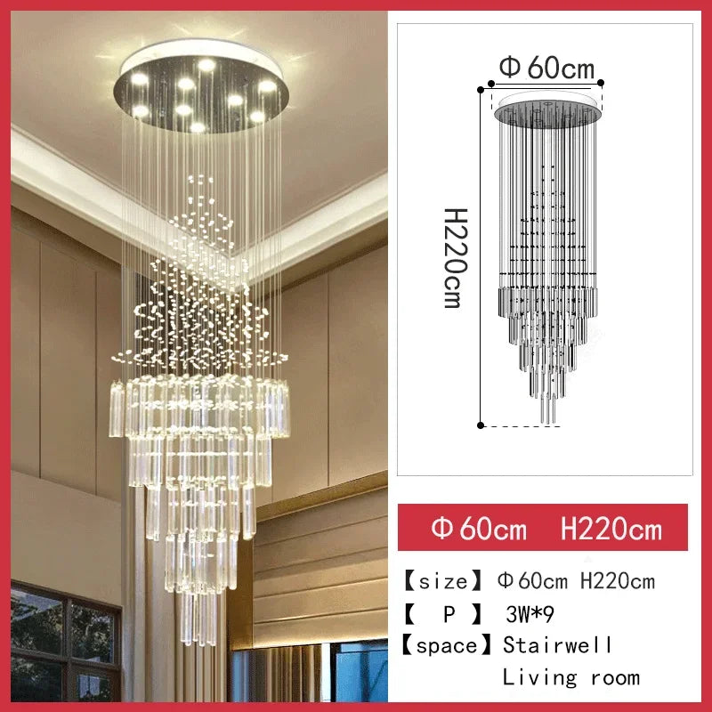 LED Crystal Staircase Chandelier: Elegant Lighting for Home, Hotel, and Restaurant
