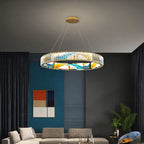 Luxury Enamel Chandelier Crystal Glass Pendant Light with LED Ring for Villa Decor