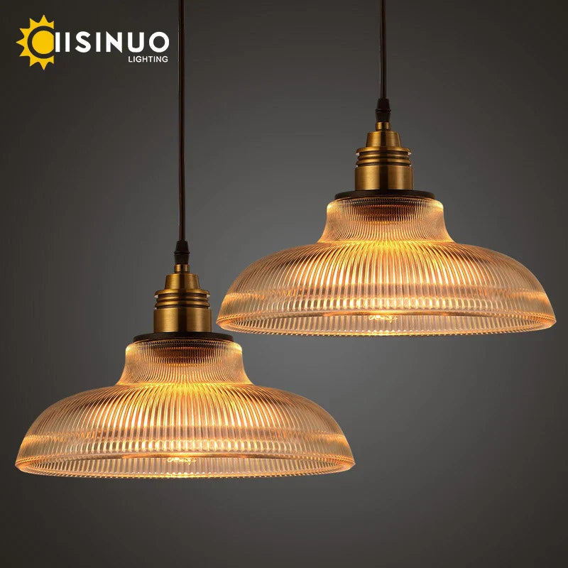 Retro Amber Glass Pendant Lights for Living Room and Bedside, LED E27 Loft Lighting