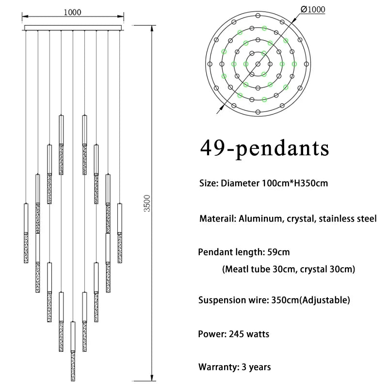 Modern Crystal LED Stair Chandelier for Large Spaces