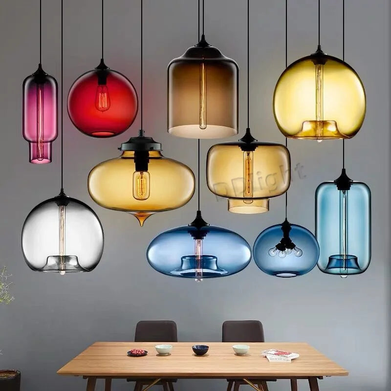 Glass Pendant Chandelier E27 Ceiling Light for Living Dining Kitchen Bedroom