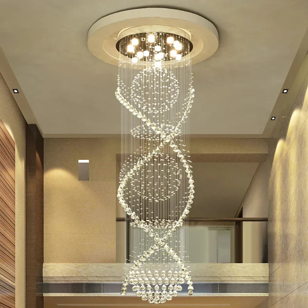 Modern Crystal Chandelier for Staircase, Luxury LED Lighting Fixture