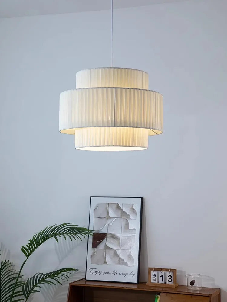Minimalist White Fabric Pendant Lights Chandelier for Bedroom and Restaurant