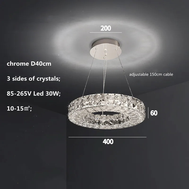 Crystal LED Chandelier: Modern Luxury Chrome Steel & Clear K9 Crystal Lighting